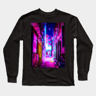 Korean Alleyway Cyberpunk Glitch Art Long Sleeve T-Shirt